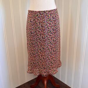 Vintage Y2K Volup Boho Black Floral Midi Skirt 16